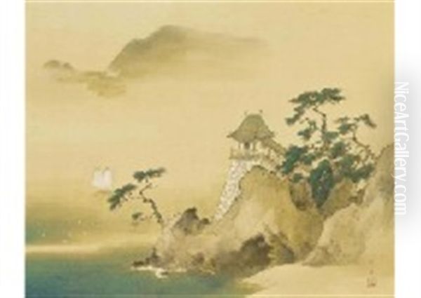 Old Temple On The Sea, Kannon At Hushimi Cape, Bigo Oil Painting by Manshu Kawamura