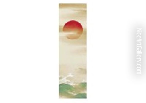 Rising Sun Above Sea Oil Painting by Manshu Kawamura