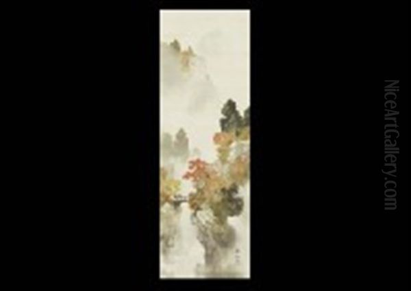 Landscape In Autumn Oil Painting by Manshu Kawamura