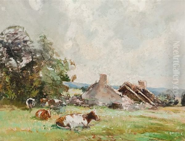 Cattle Grazing, Mid-summer Oil Painting by Archibald Kay