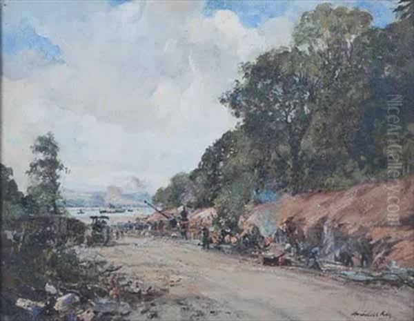 The New Road From Anniesland To Bowling -- Under Construction Oil Painting by Archibald Kay