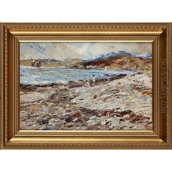 Bathers On A Rocky Coast Oil Painting by James Kay