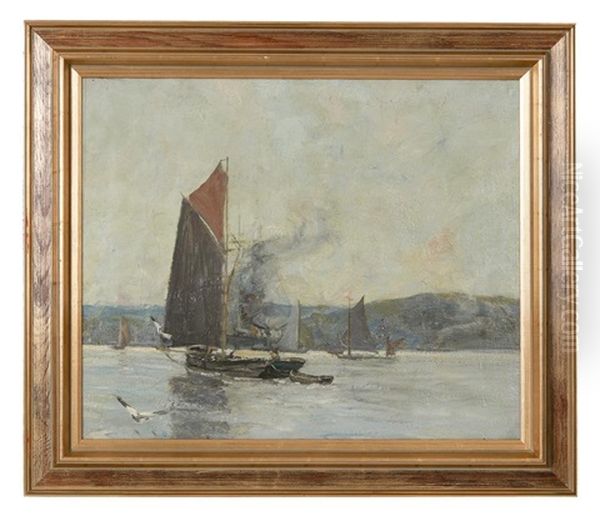 Barges In The Clyde Oil Painting by James Kay