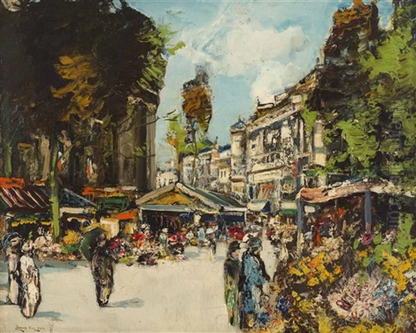 Flower Market, Paris Oil Painting by James Kay