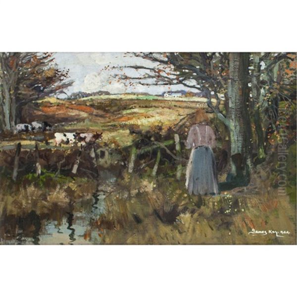 On The Riverbank Oil Painting by James Kay