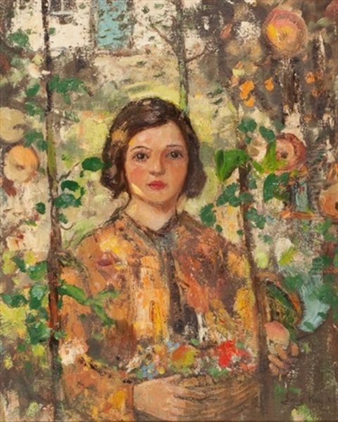 Portrait Of The Artist's Daughter Violet Mcneish Kay Rsw Oil Painting by James Kay