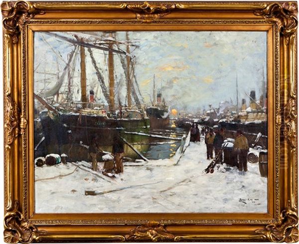 Havn, Vinter Oil Painting by James Kay