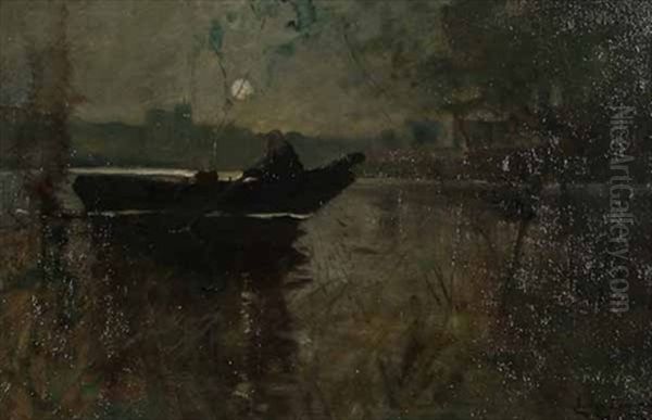 The Boatman By Moonlight Oil Painting by James Kay