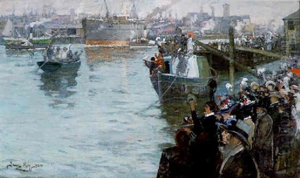 Departure From The Clyde - Bound For The Front Oil Painting by James Kay