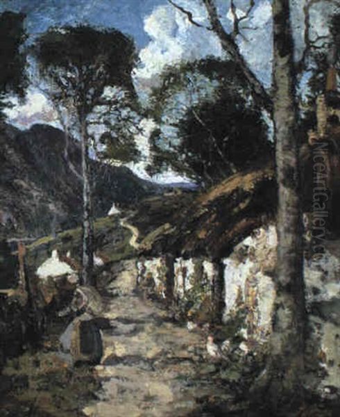 A Highland Cottage Oil Painting by James Kay