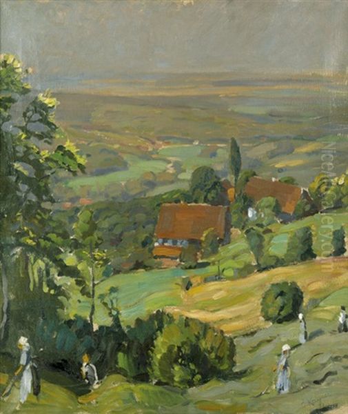 Bauerinnen Bei Der Feldarbeit Im Schwarzwald Oil Painting by Conrad Kayser