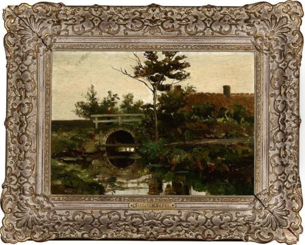 Dutch Landscape With A Bridge Oil Painting by Victor Bauffe