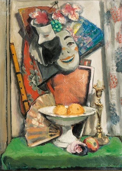 Still Life With Flute And Mask Oil Painting by Paul Kayser