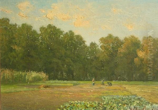 Figures In A Field Oil Painting by Victor Bauffe