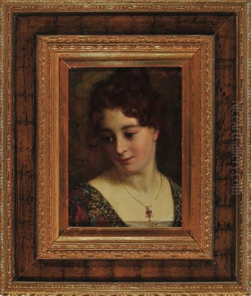 Portrait Einer Zur Seite Blickenden Dame Mit Roten Haaren Oil Painting by Emil Keck