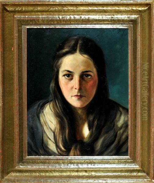 Portrait Eines Madchens En Face Oil Painting by Otto Keck