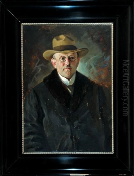 Portrait Von Herrn Fischer Aus Lindenberg Im Schwarzen Mantel Mit Pelzkragen Oil Painting by Otto Keck