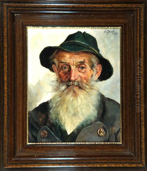 Portrait Eines Alten, Bartigen Herren In Trachtenjacke Und Mit Hut Oil Painting by Otto Keck