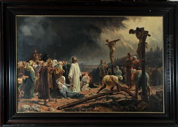 Kreuzigungsszene Mit Zahlreichen Personen (after Clemens (?)) Oil Painting by Otto Keck