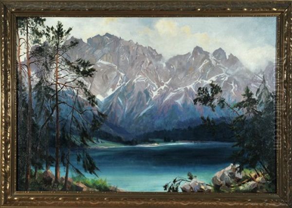 Blick Uber Den Eibsee Auf Das Zugspitzmassiv Oil Painting by Otto Keck