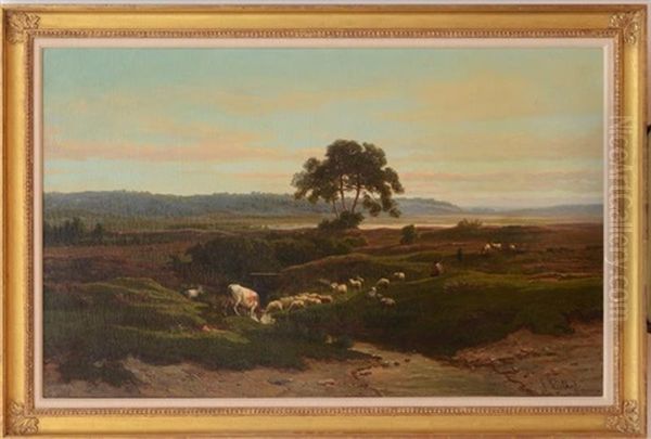 Sheep And Cattle Grazing Oil Painting by Frans Keelhoff