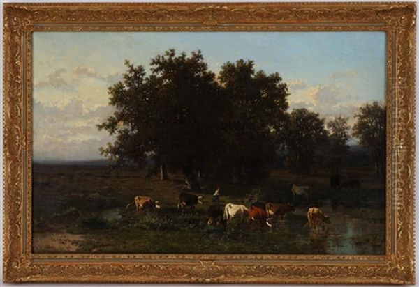 Vaches S'abreuvant Dans Un Paysage Oil Painting by Frans Keelhoff