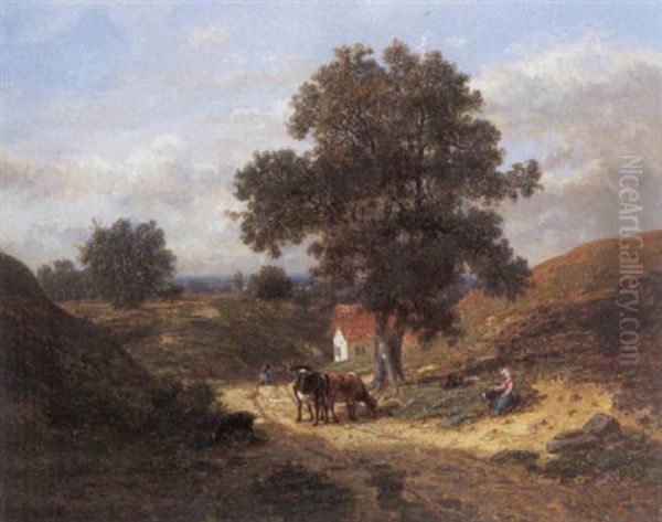 Landschap Met Koeienhoedster Oil Painting by Frans Keelhoff