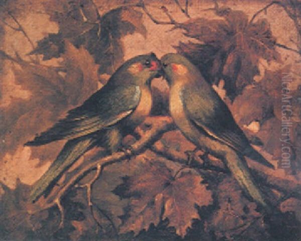 Parakeets Oil Painting by Charles Samuel Keene