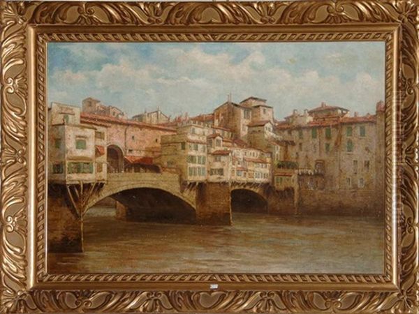 Le Ponte Vecchio Anime A Florence Oil Painting by Franz Kegeljan