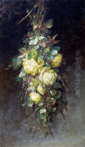 A Bunch Of Yellow Roses Oil Painting by Desire de Keghel