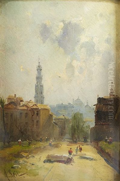 Vista Do Porto Com Os Clerigos Oil Painting by Alfredo Keil