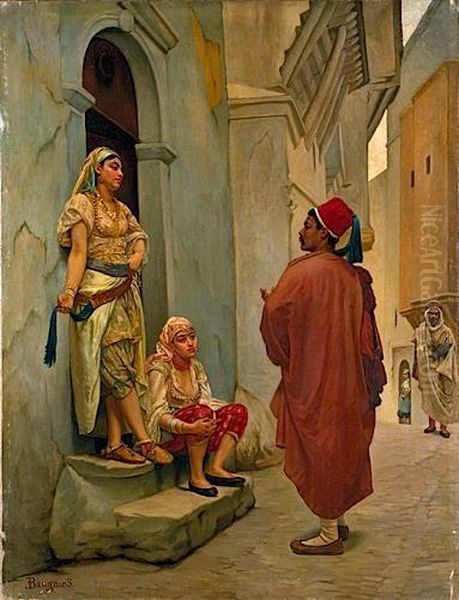 La Conversation Oil Painting by Eugene Baugnies