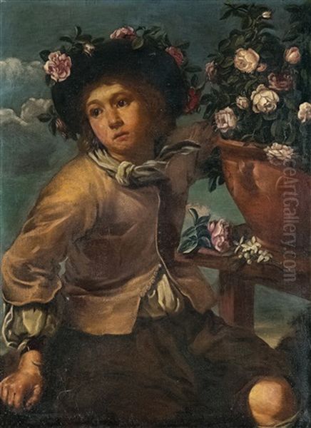 Junge Mit Rosen In Einer Vase by Bernhard Keil