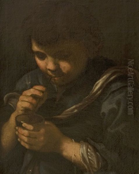 Ragazzo Che Fa Bolle Di Sapone (vanitas) Oil Painting by Bernhard Keil