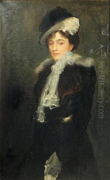 A Portrait Of A Lady In A Black Hat Oil Painting by Jacques Baugnies