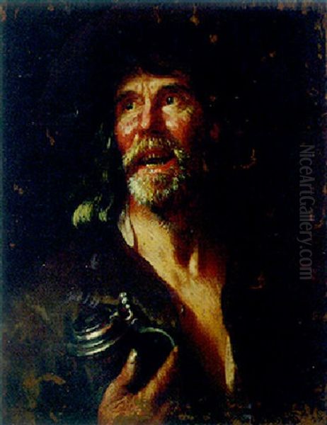 A Boor Holding A Tankard Oil Painting by Bernhard Keil