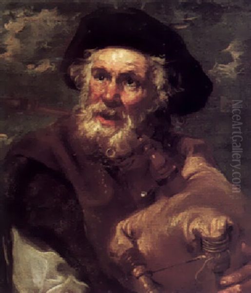 A Bearded Man With A Bagpipe Oil Painting by Bernhard Keil