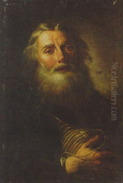 An Old Man, Holding A Flask Oil Painting by Bernhard Keil