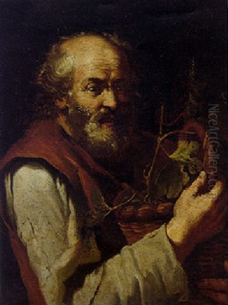 Bearded Peasant Holding A Basket Containing Vine Leaves Oil Painting by Bernhard Keil