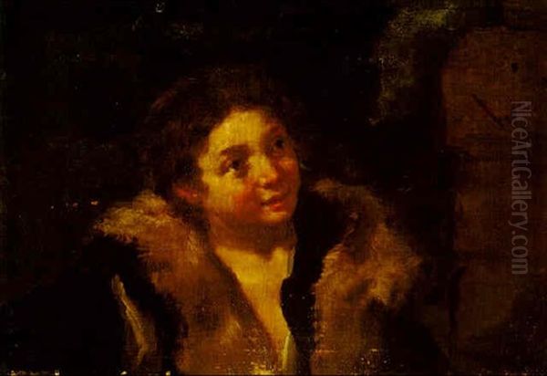 A Youth Wearing A Coat With A Fur Collar Oil Painting by Bernhard Keil