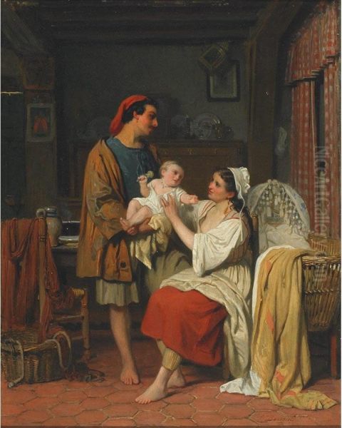 The New Born Oil Painting by Charles Baugniet