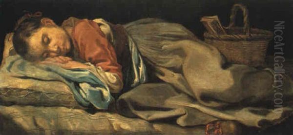 Giovane Contadina Dormiente Oil Painting by Bernhard Keil