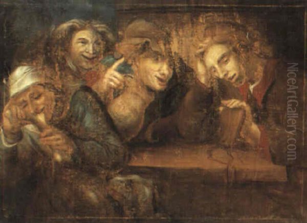 Tavern Interior With Figures Gloating Over A Penniless Boy Oil Painting by Bernhard Keil