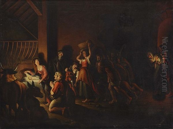 The Adoration Of The Shepherds - The Adoration Of The Kings Oil Painting by Johann Keil