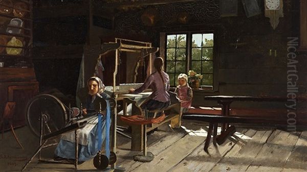 Scene From A Farmer's Cabin Oil Painting by Sigfrid August Keinanen