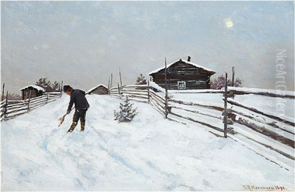 Winter Landscape Oil Painting by Sigfrid August Keinanen