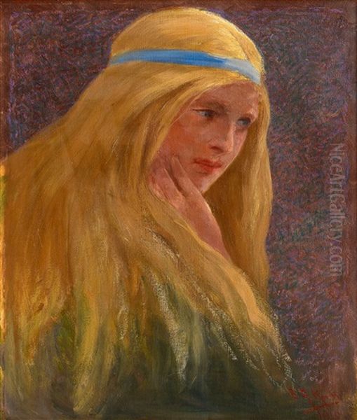 Blonde Girl Oil Painting by Sigfrid August Keinanen