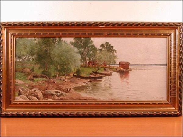 Veneet Rannalla Oil Painting by Sigfrid August Keinanen