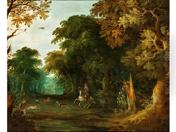 Hirschjagd In Einem Wald Oil Painting by Alexander Keirincx