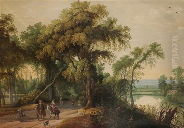 Paysage Boise Anime De Figures En Bord De Riviere Oil Painting by Alexander Keirincx